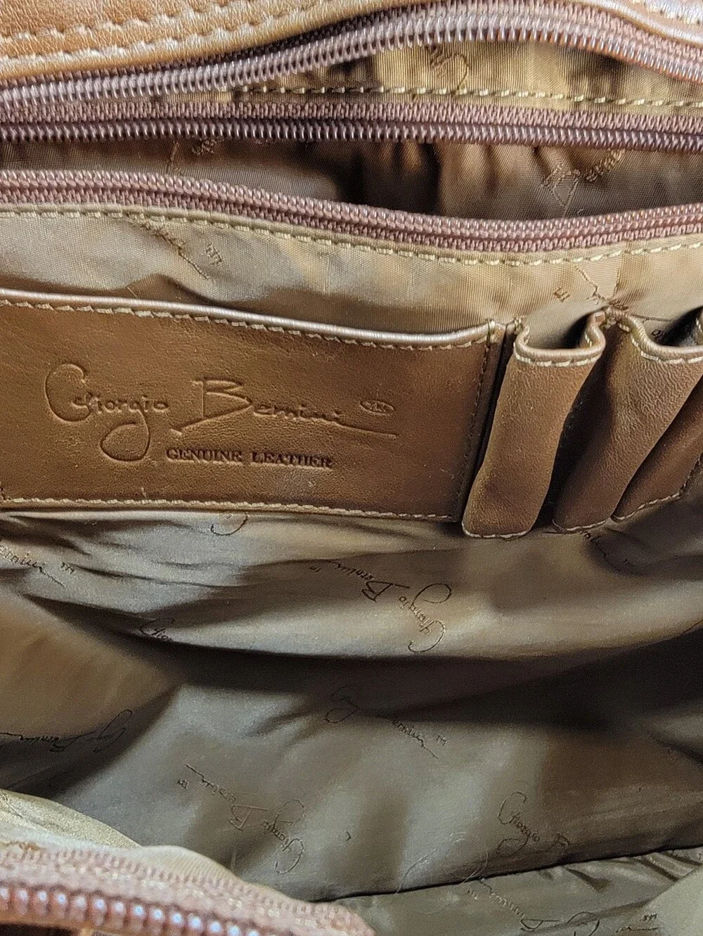 Giorgio Bernini Expandable Messenger Bag Brown Leather Laptop Briefcase-Dust Bag